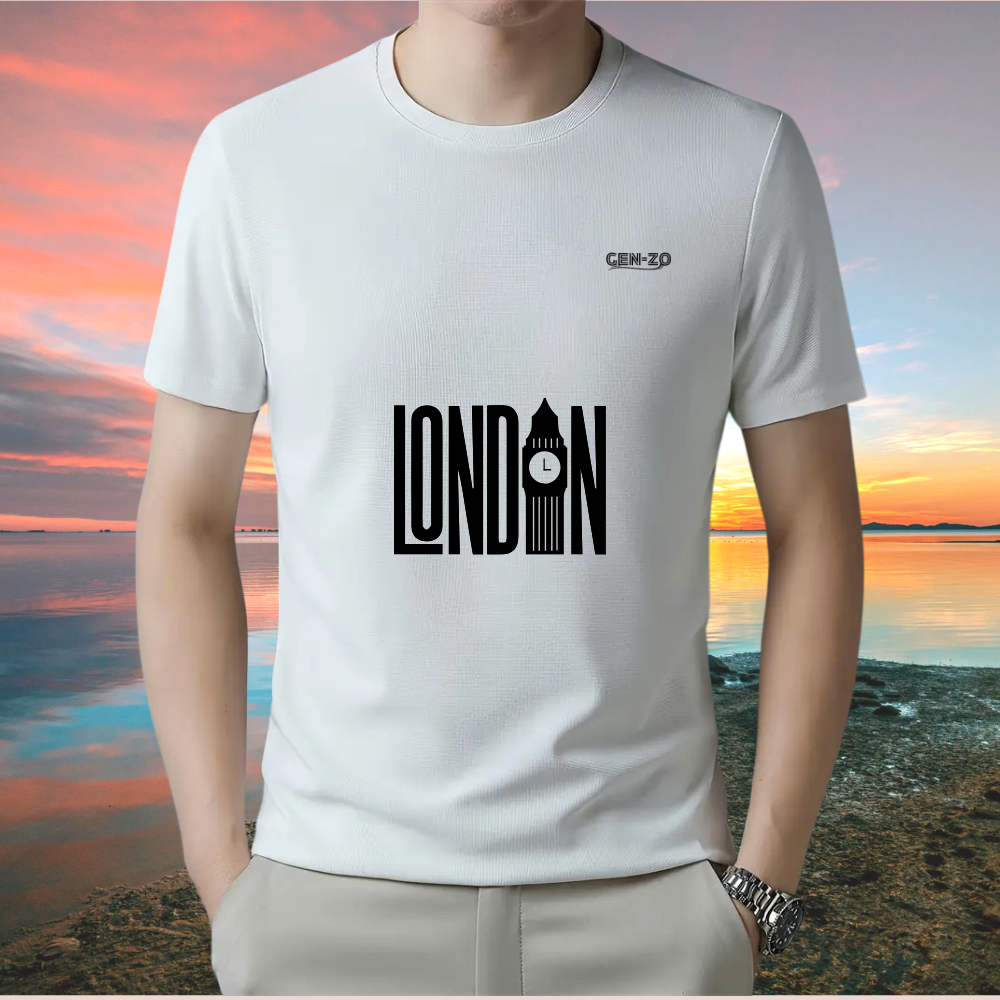 Crew Neck Short Sleeve London T-shirt, Breathable Men